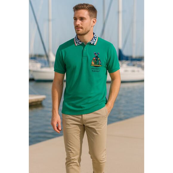 Jean Charles de Castelbajac Sport Men’s Polo Shirt Green Anchors Away Sz 1 Small - Picture 1 of 15